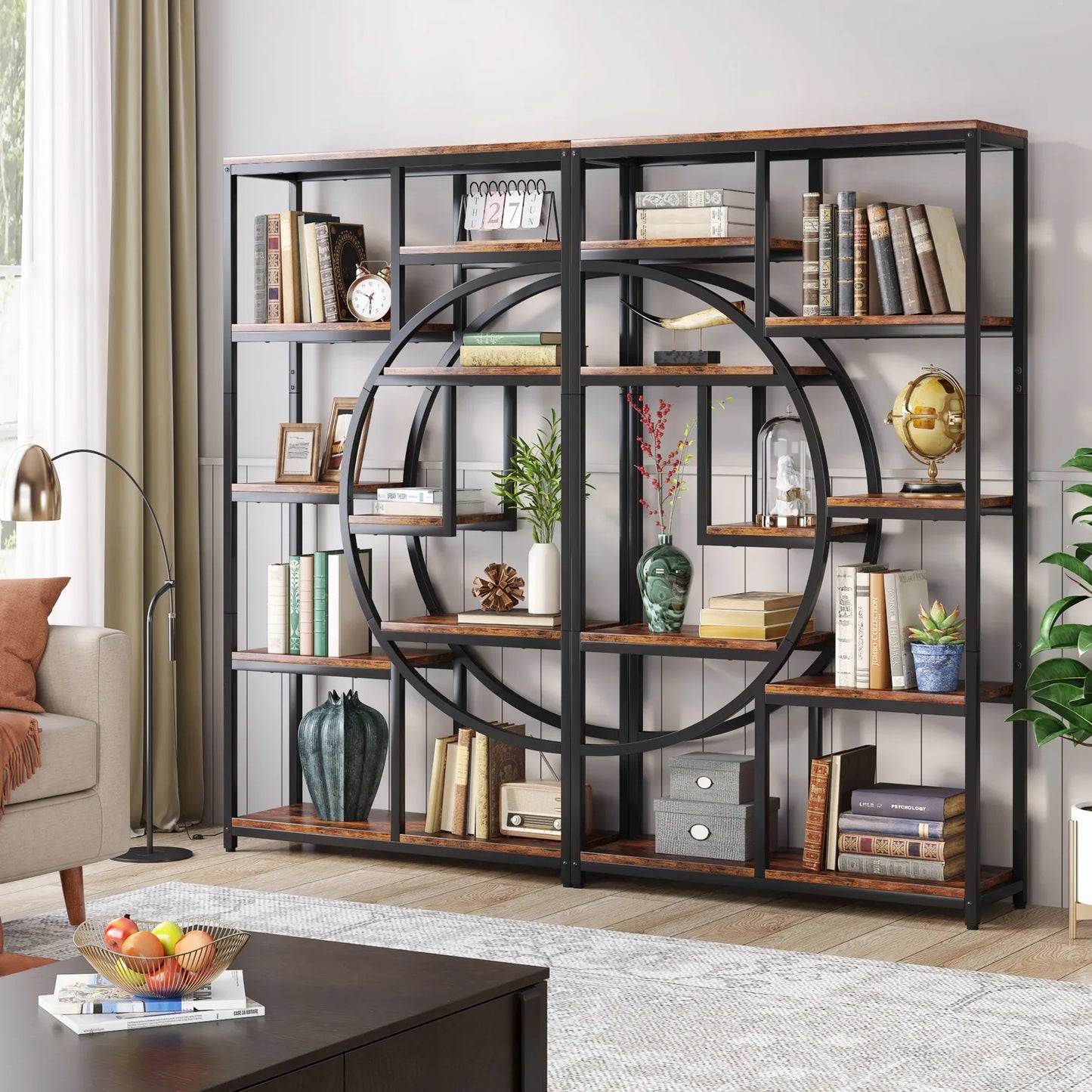 Tribesigns Industrial Etagere Bookshelf Freestanding Tall Display Shelf