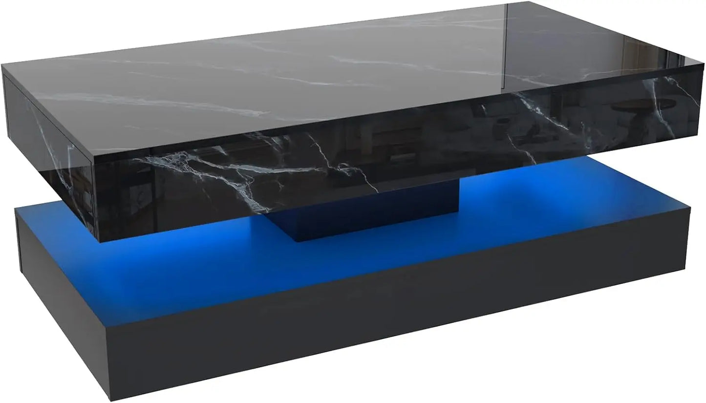 QiaoShiRen Modern LED Coffee Table With Double Layer Drawers