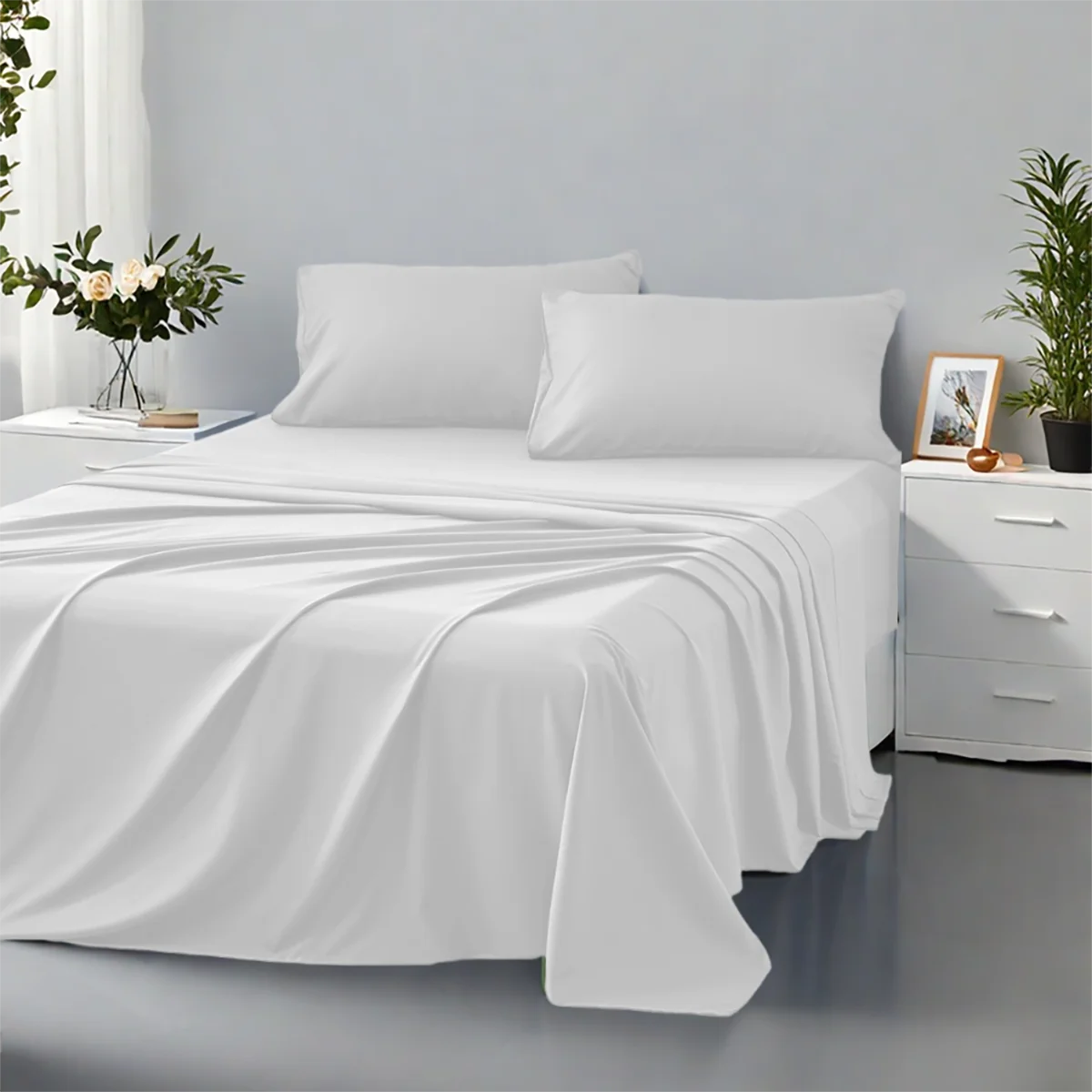 3/4Pcs soft solid color fashionable home bedding set, suitable for all seasons,1 fitted sheet, 1 flat sheet, 1/ 2 pillowcases