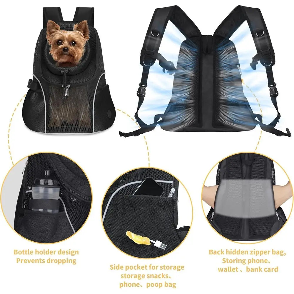 Pet Dog Carrier Backpack Ventilated Mesh Front Travel With Safety Belt