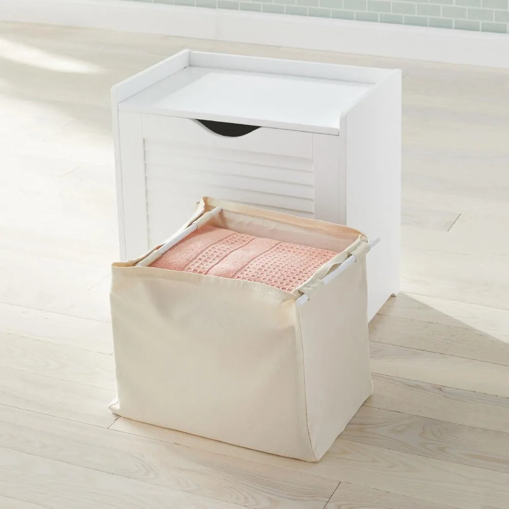 White Louvered Wicker Hamper with Lid