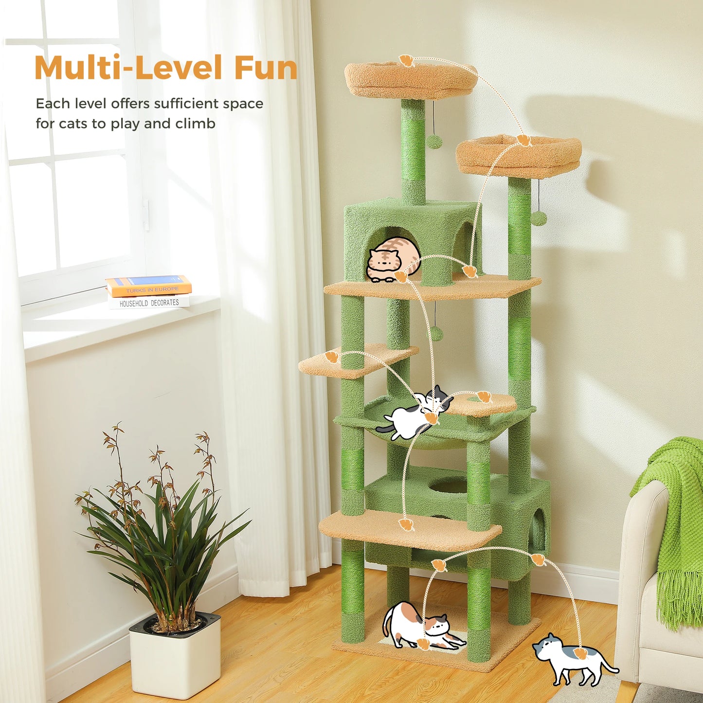 PETEPELACN Cat Tree Tower With Sisal Scratching Posts Hammocks
