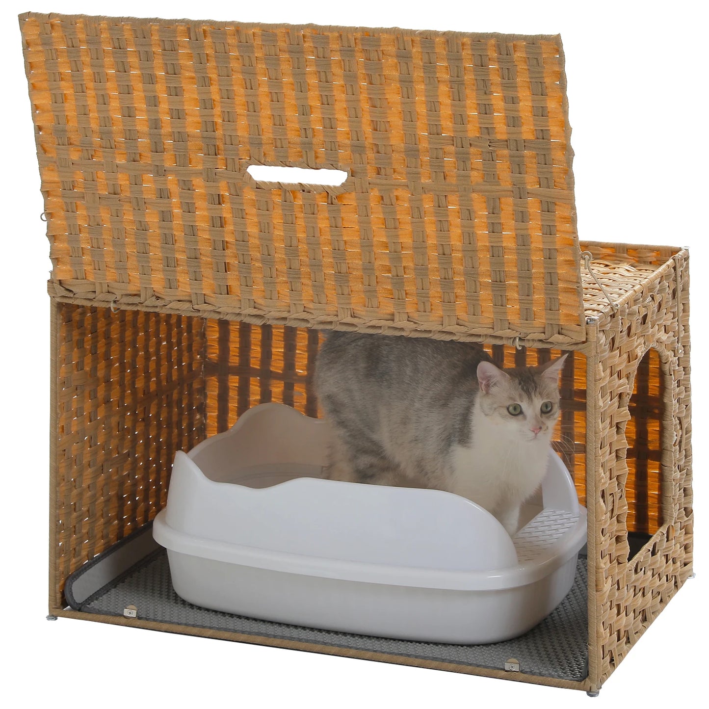 PEQULTICN Rattan Cat Litter Box Enclosure With Taller Doorway