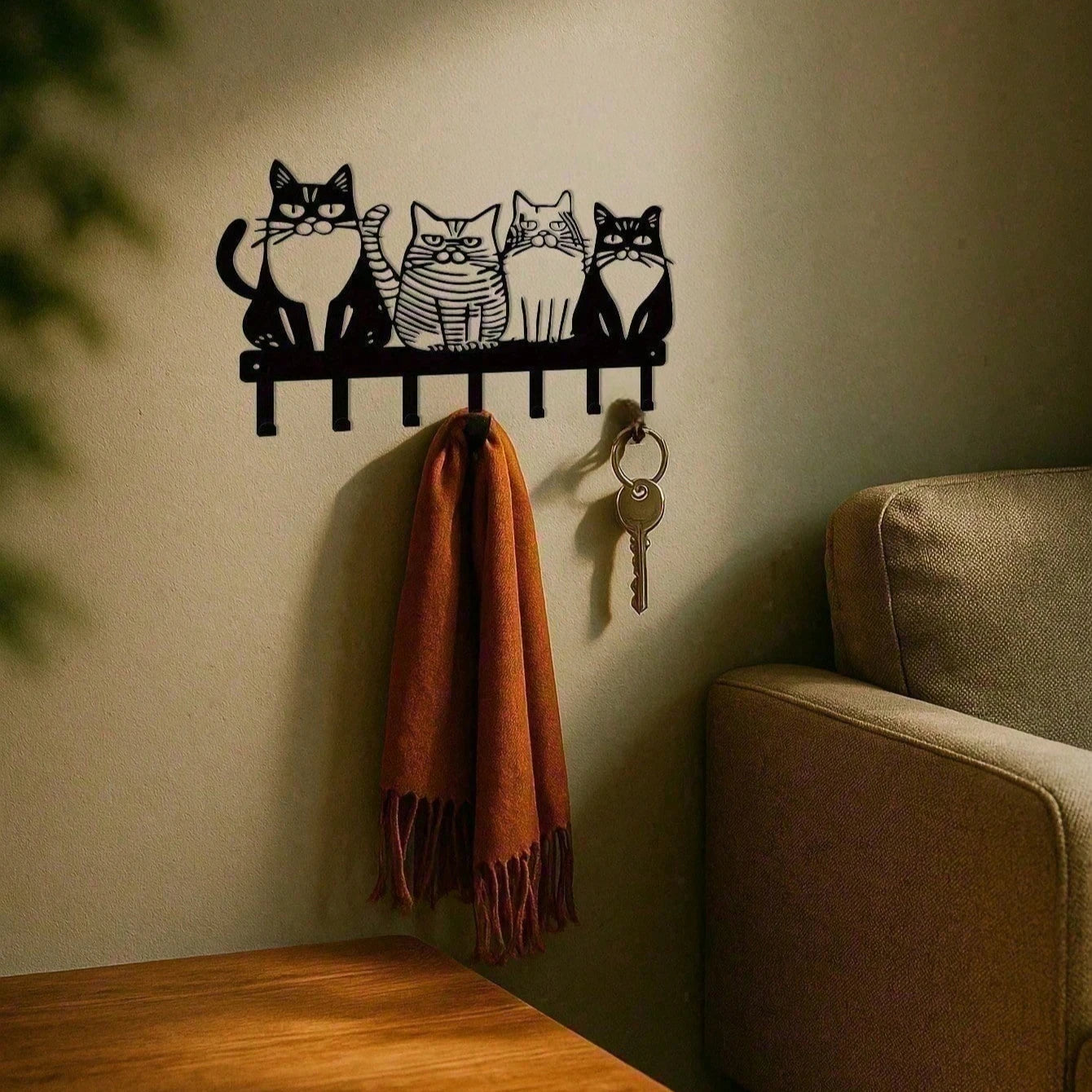 CIFBUY Vintage Cat Wall Hooks Rustic Key Holder Entryway Gift