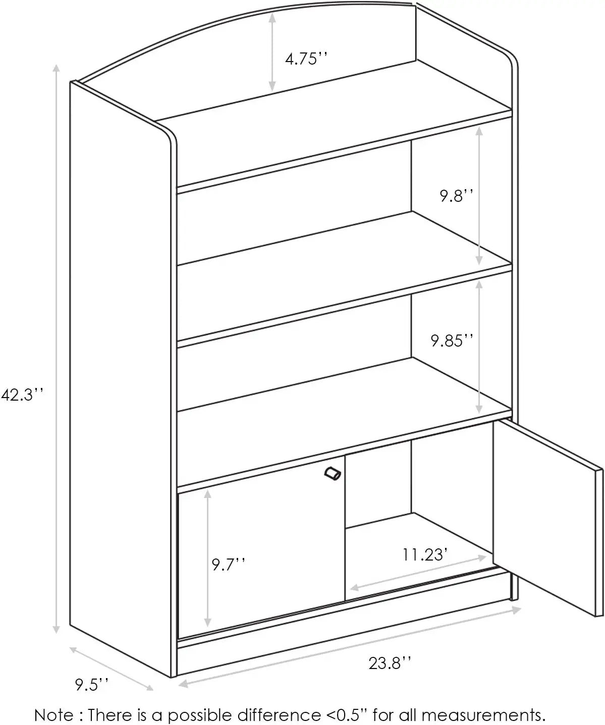 3-Tier Bookcase With Storage Cabinet And Door For Living Room