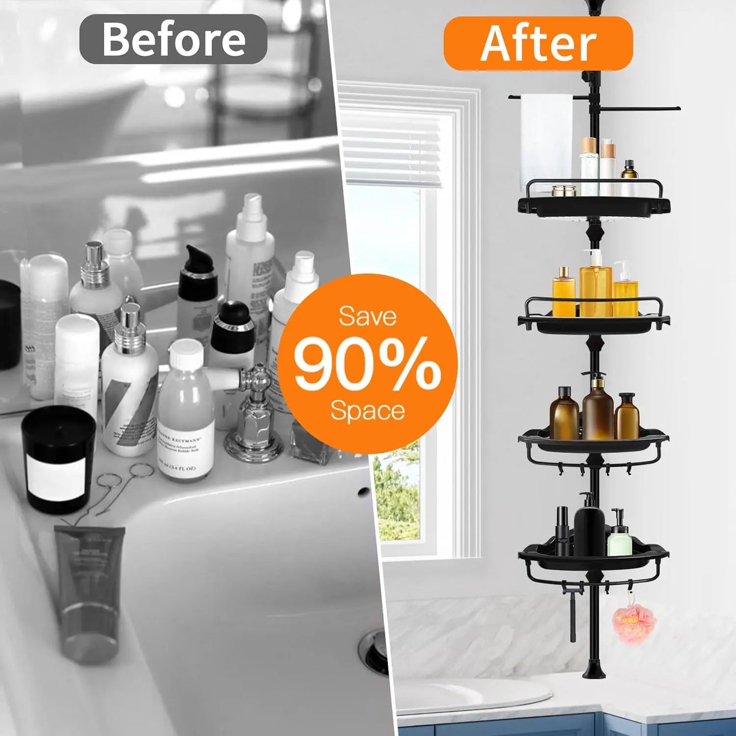 4-Tier Adjustable Shower Caddy With Tension Pole