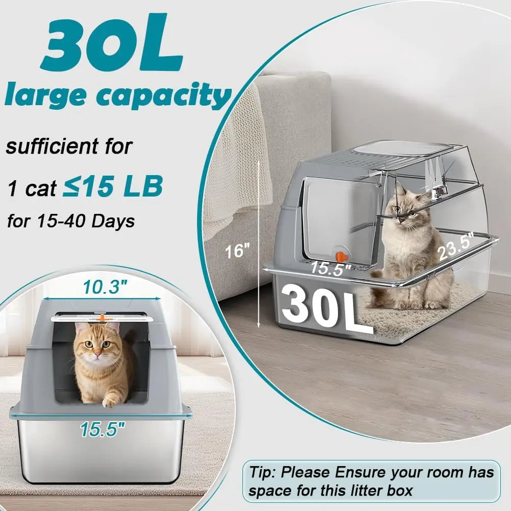 Stainless Steel Cat Litter Box With Lid And Scoop Included