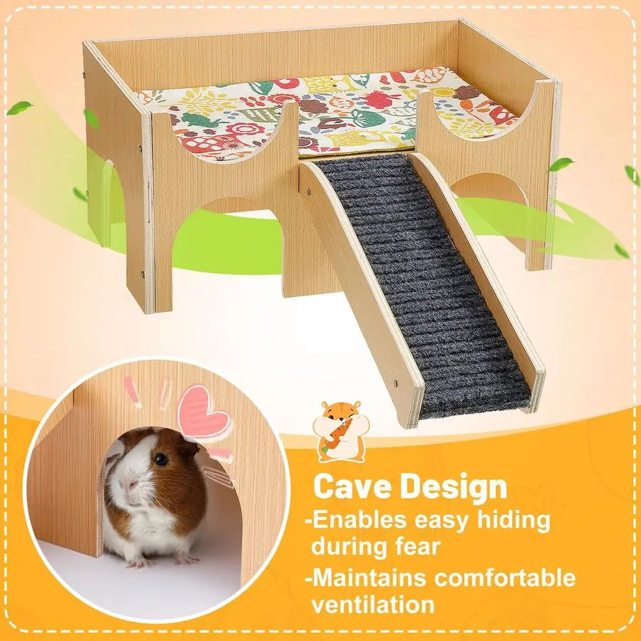 Guinea Pig Castle Wooden Hideout With Stairs And Easy Assembly