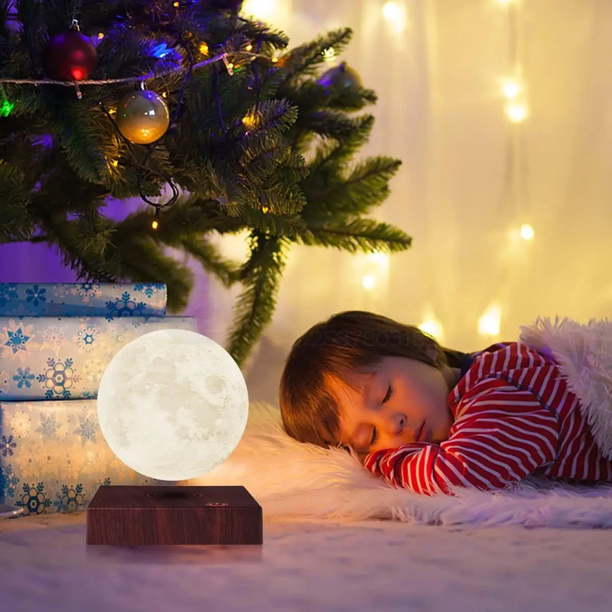 Mexllex Magnetic Floating Rotating Moon Lamp With Wooden Base