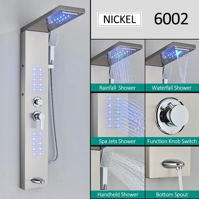 Quyanre LED Shower Panel Tower System With Rainfall Massage Jets
