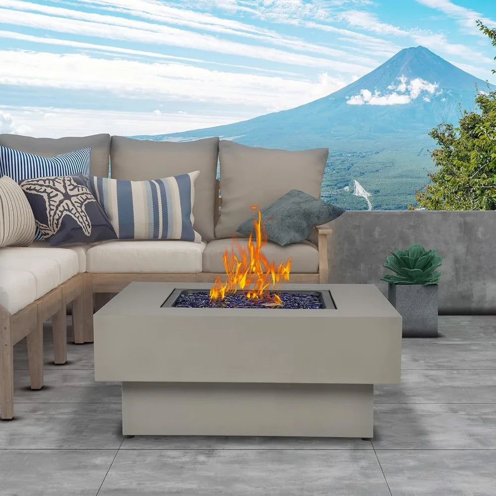 Outdoor Gas Fire Pit Table With Lid And Glass Rocks