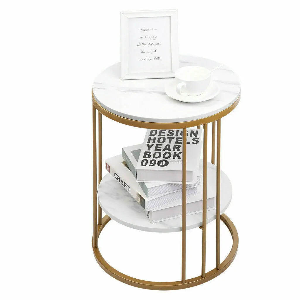 Wisfor 2-Tier Marble Side Table Round Coffee Table