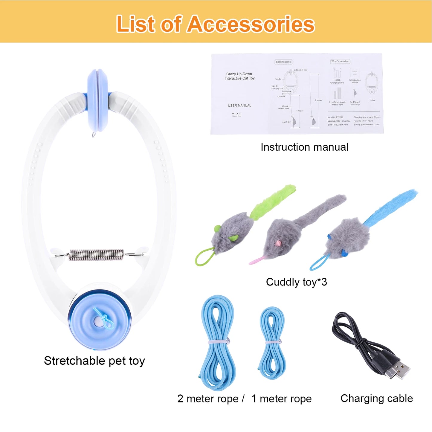 Door Hanging Automatic Retractable Kitten Teaser Toy With Catnip Mice