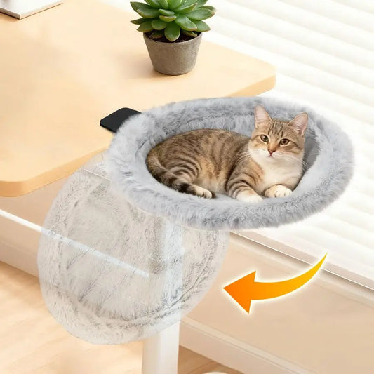 Cat Desk Bed With Clamp, Sunken Hammock And Plush Bed