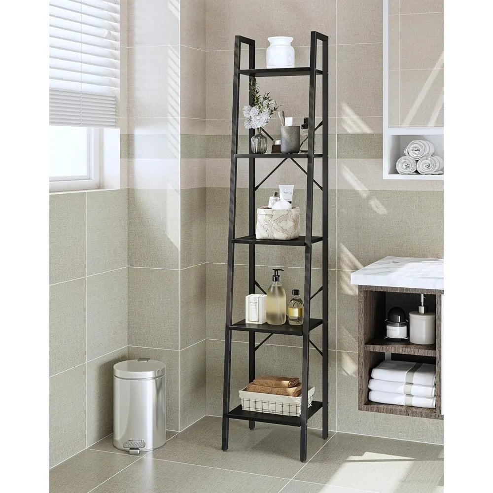 XIUWO Ladder Shelf Bookshelf With 2 Hooks Freestanding Corner Storage