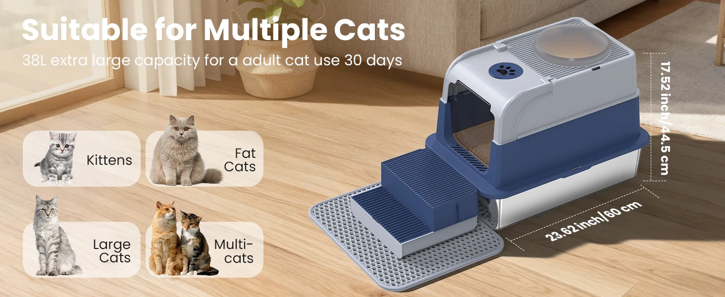 Cityflee Stainless Steel Cat Litter Box With Lid And Scoop