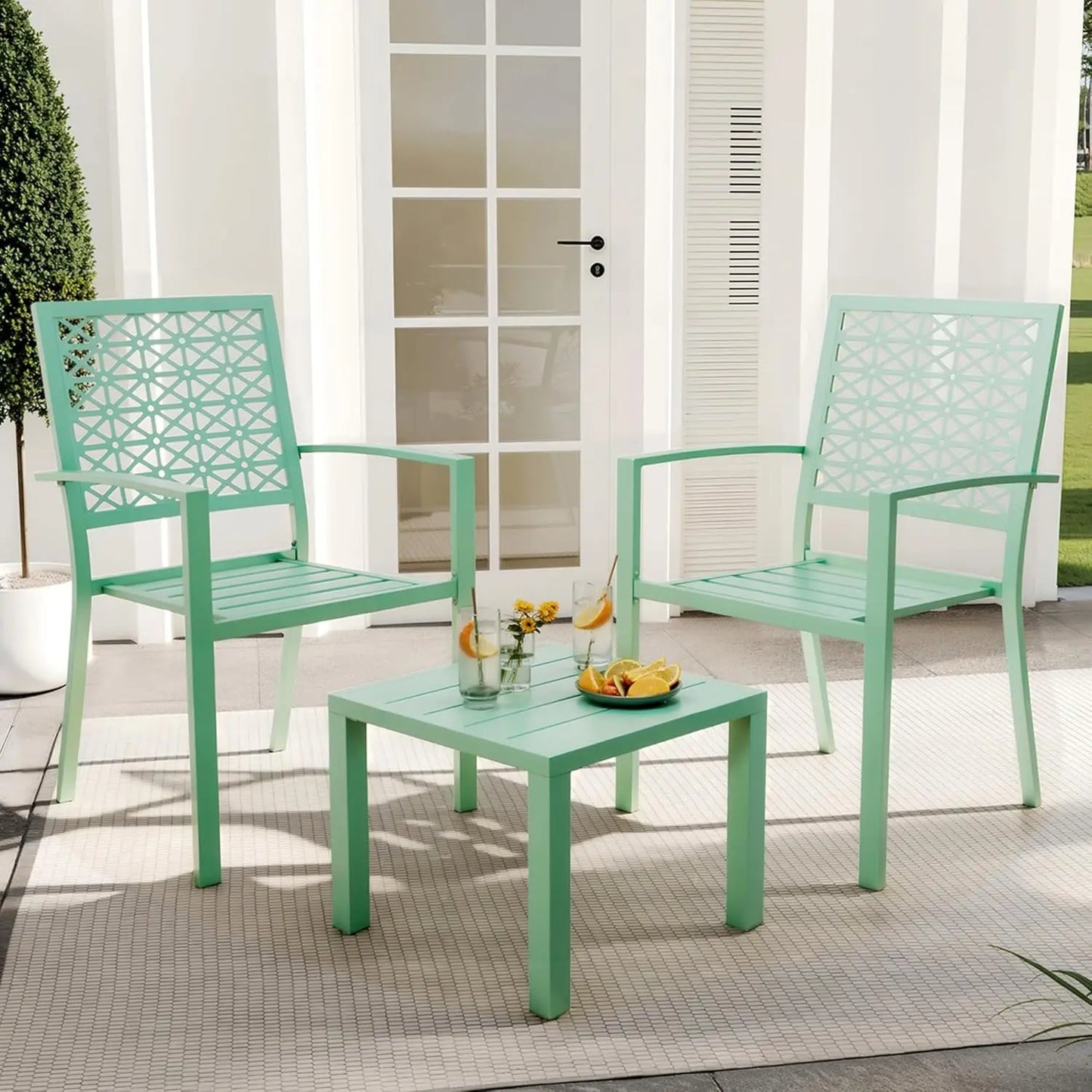 HiMISS 3 Piece Outdoor Bistro Set Stackable Metal Patio Furniture