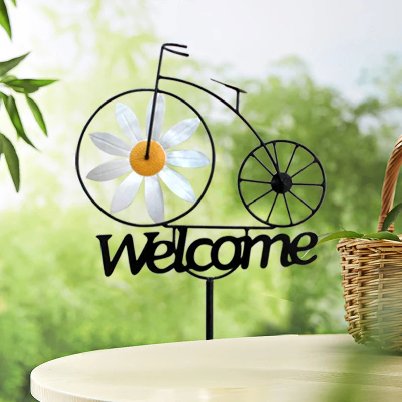 Outdoor Garden Daisy Windmill Decoration Metal Yard Art