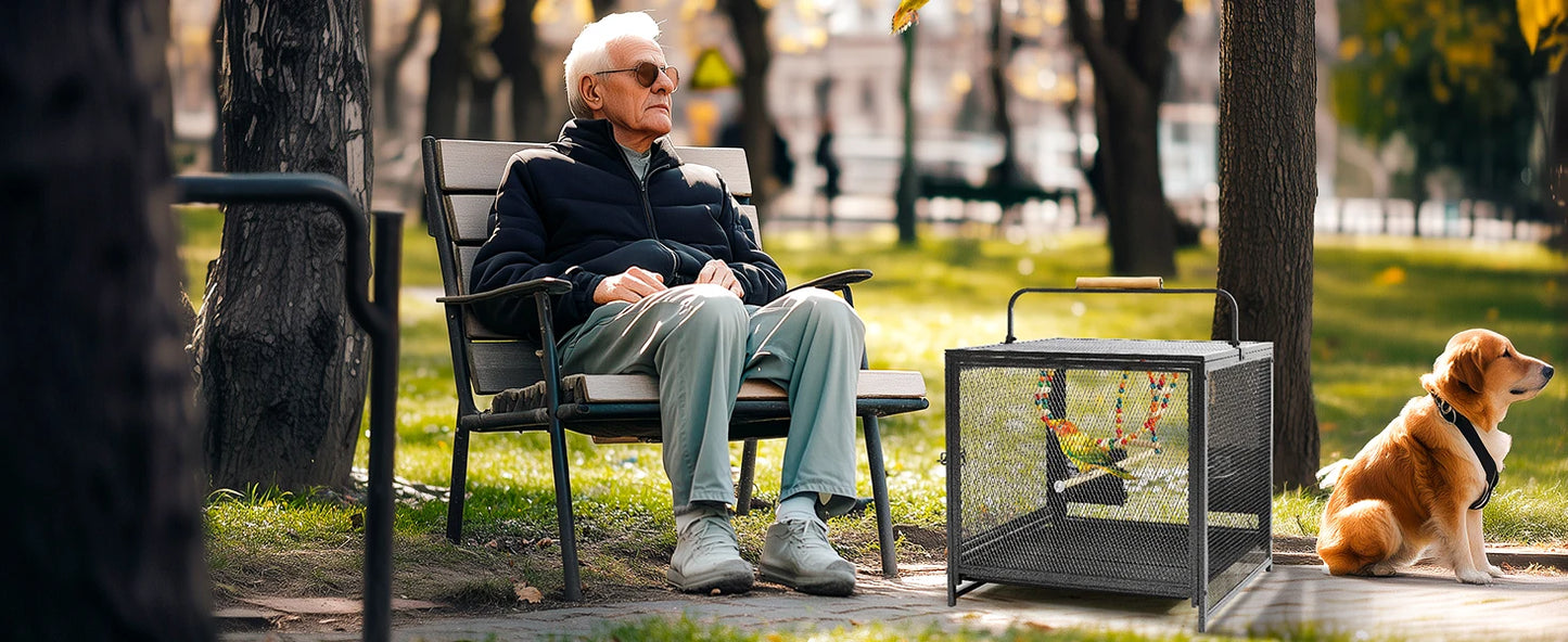 NONECN Portable Bird Cage Travel Carrier Playpen With Hammock Toy