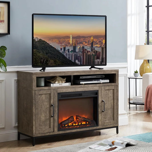 Rustic Fireplace TV Stand With Led Lights Farmhouse Entertainment Center