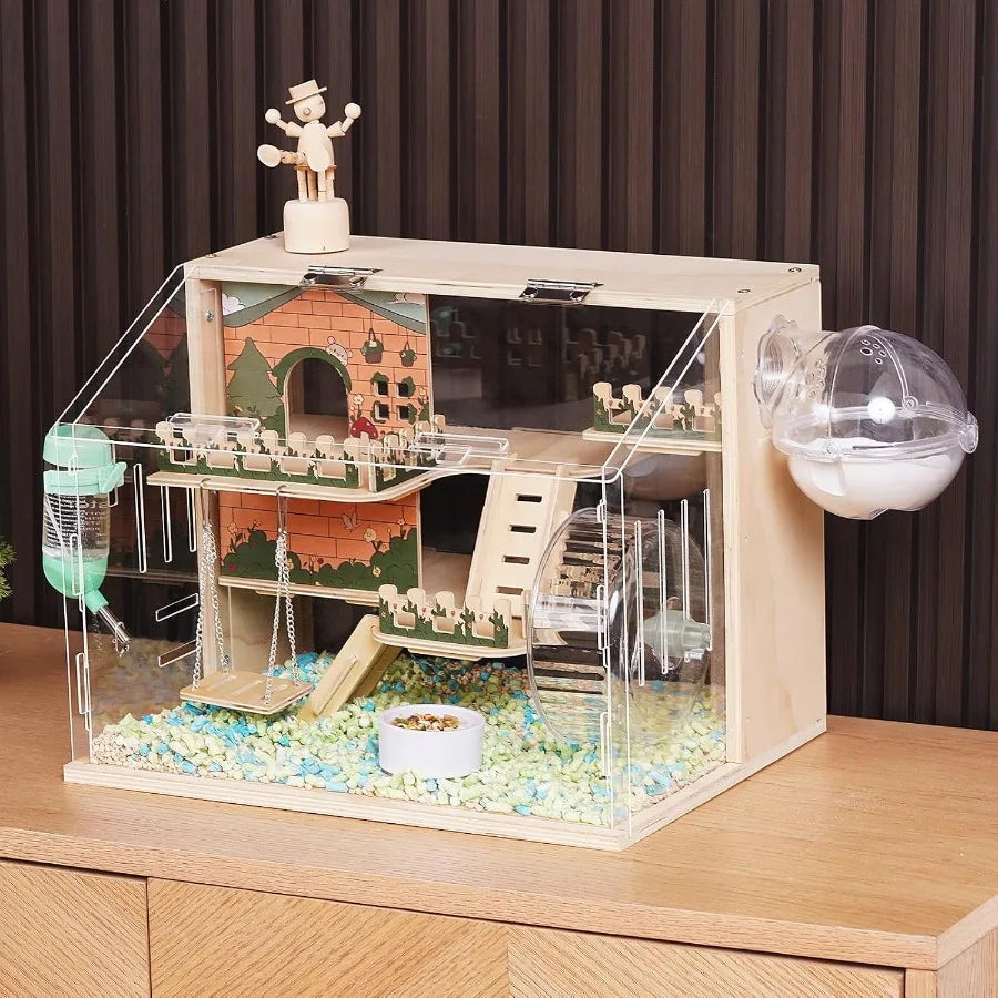NONECN 11 In 1 Wooden Hamster Cage With Accessories