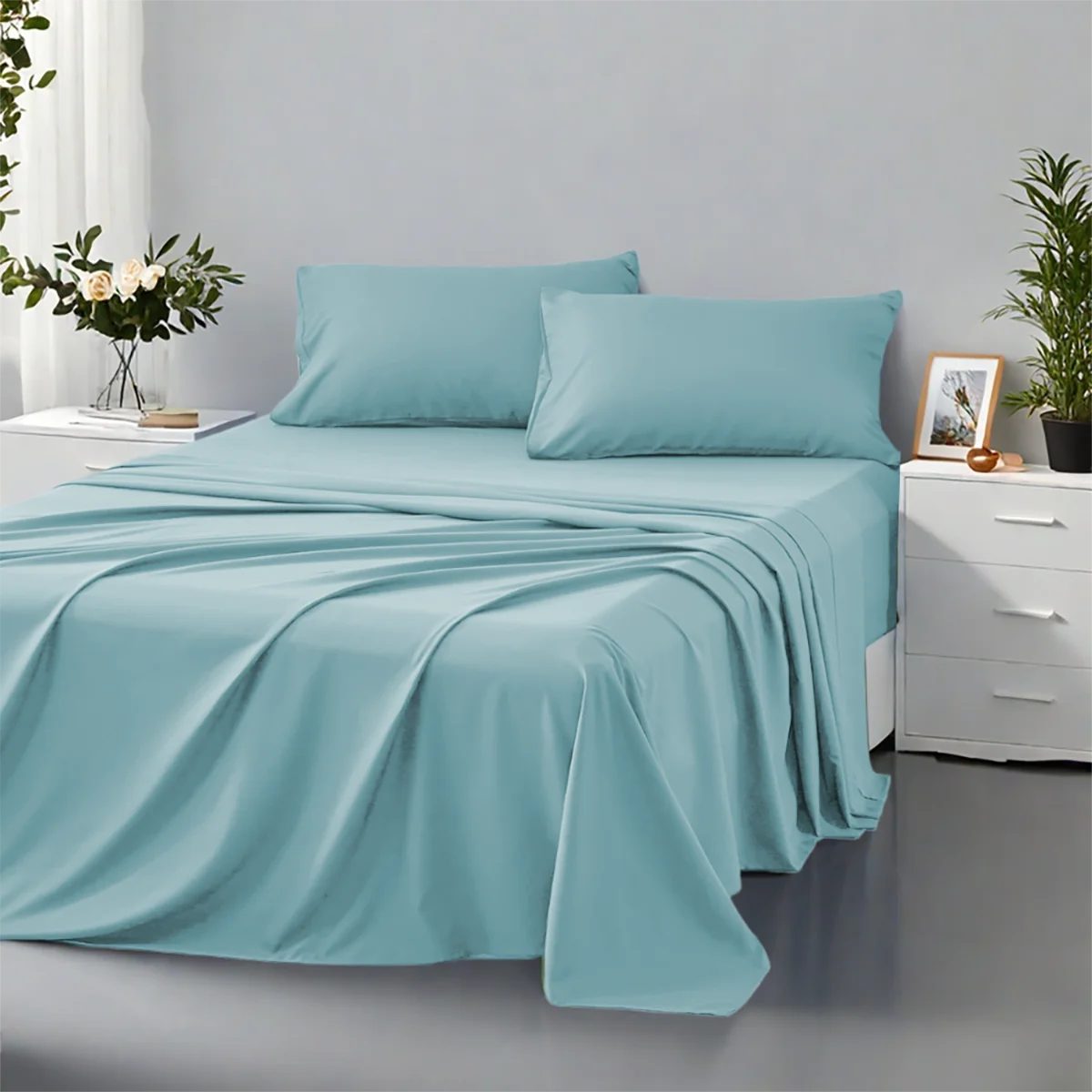 3/4Pcs soft solid color fashionable home bedding set, suitable for all seasons,1 fitted sheet, 1 flat sheet, 1/ 2 pillowcases