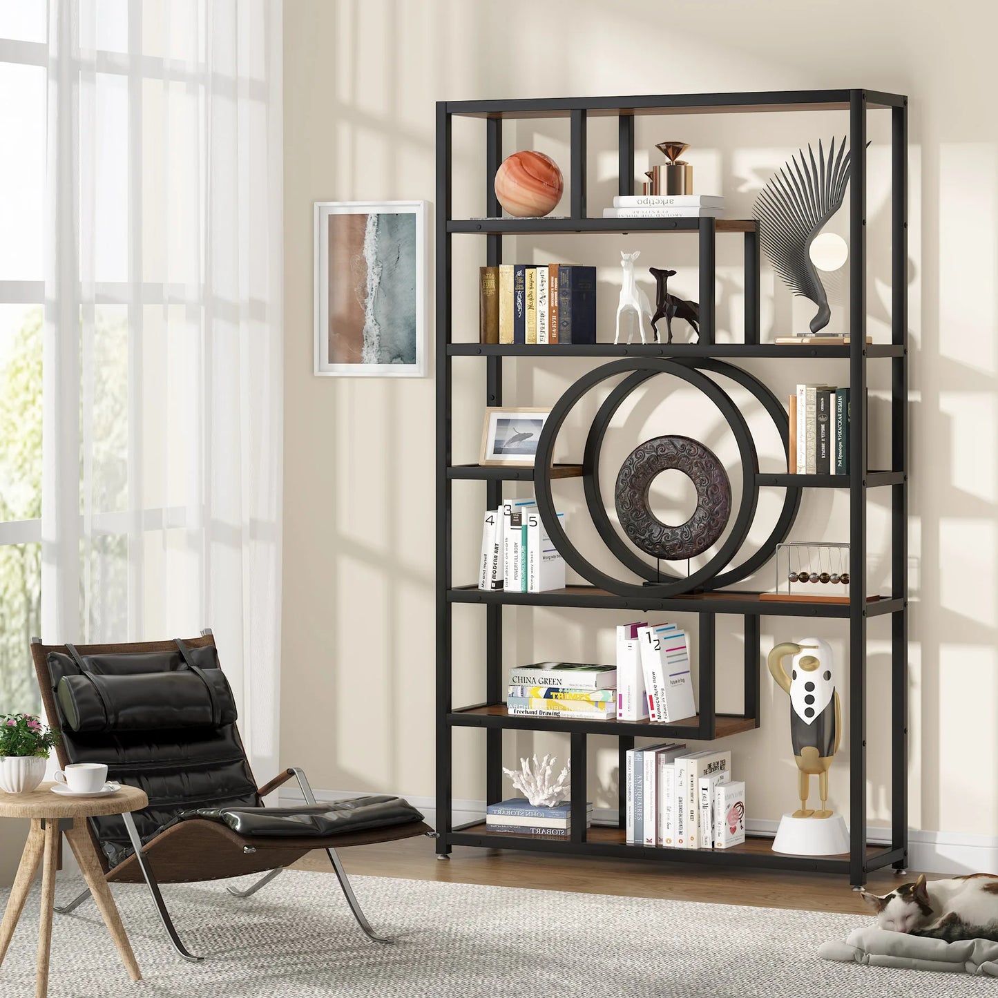 Tribesigns Industrial Etagere Bookshelf Freestanding Tall Display Shelf