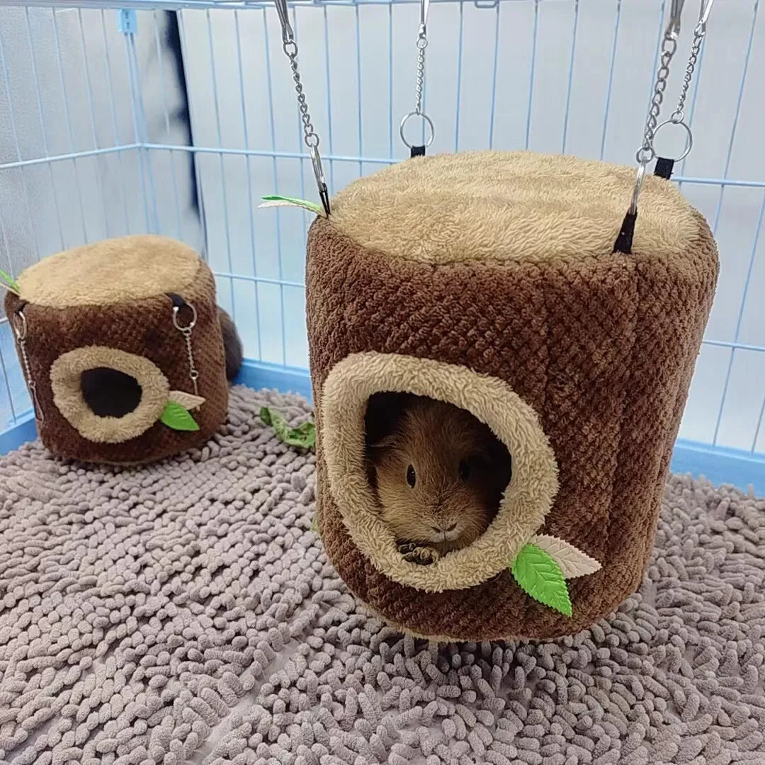 Tree Stump Shaped Hamster Nest And Hammock For Small Pets