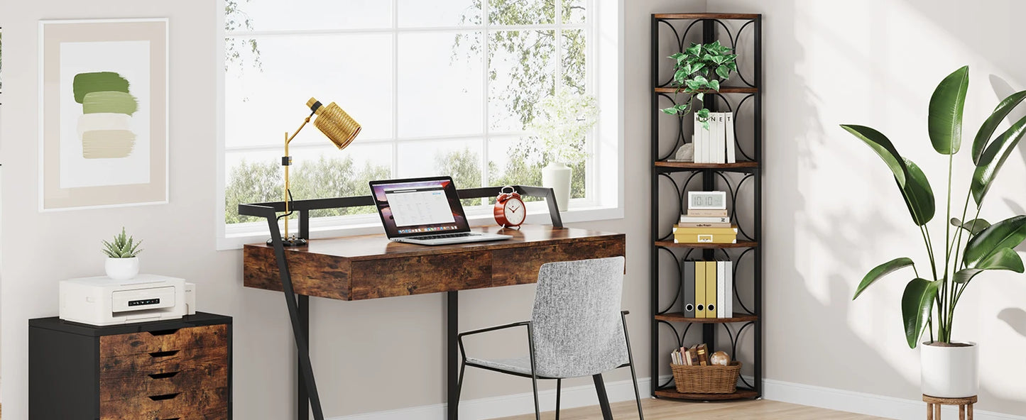 Tribesigns 6 Tier Rustic Corner Bookshelf Bookcase Storage Rack