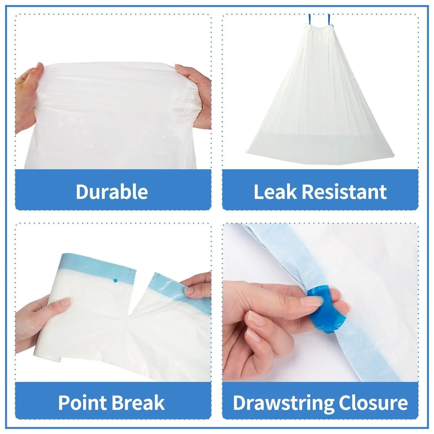 DOEL Self-Cleaning Cat Litter Box Poop Bags Drawstring Design 17x19in/45x50cm 4 Rolls Trash Bags 60 Counts Cat Litter Box Liners