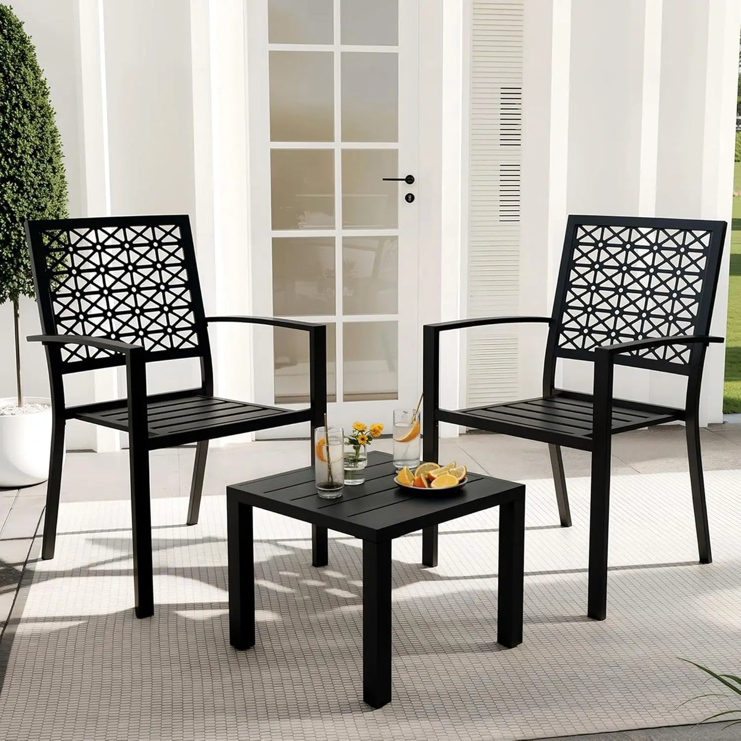 HiMISS 3 Piece Outdoor Bistro Set Stackable Metal Patio Furniture