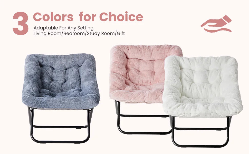 JHK Cozy Folding Saucer Chair With Faux Fur Padded Seat