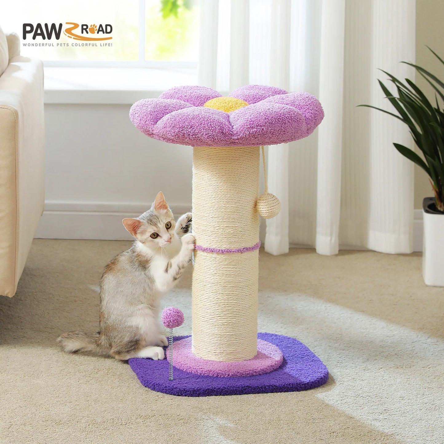PAWZ Road Flower Small Cat Tree Scratching Post Natural Sisal