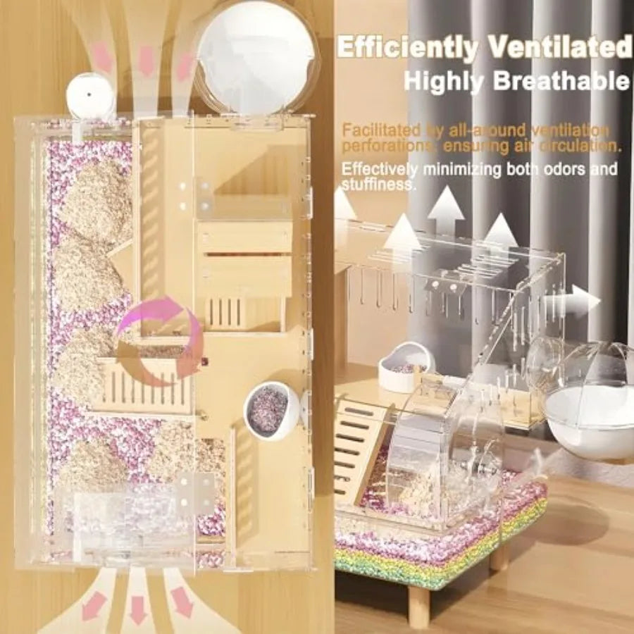 Acrylic Hamster Cage 8 In 1 With All Accessories Transparent Viewing