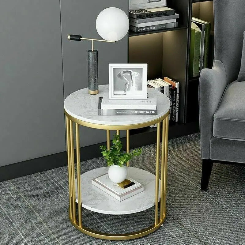 Wisfor 2-Tier Marble Side Table Round Coffee Table
