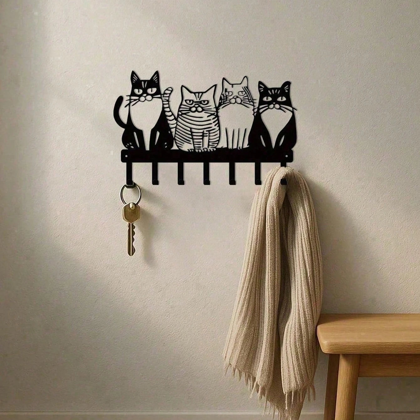 CIFBUY Vintage Cat Wall Hooks Rustic Key Holder Entryway Gift