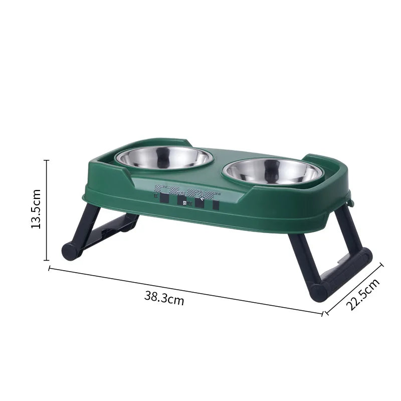 QWCH Pet Folding Elevated Bowl Anti Rollover Detachable Washable