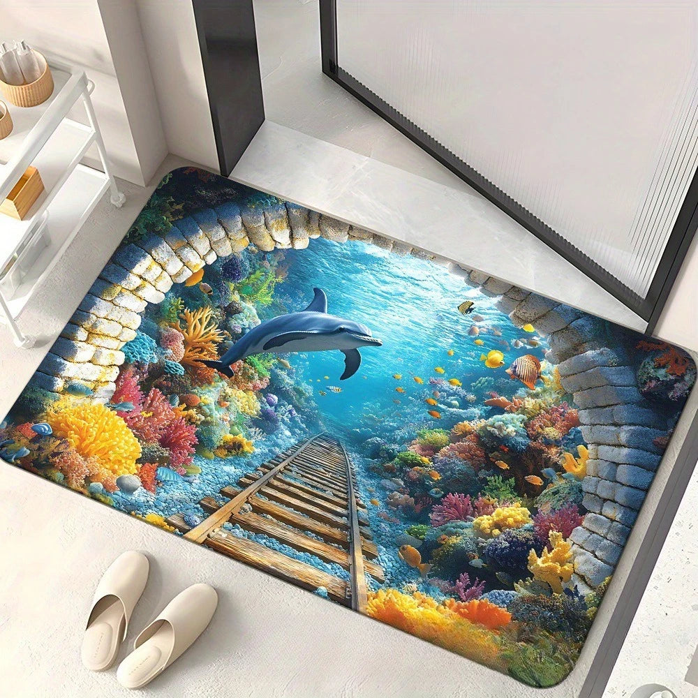 Washable Living Room Decoration Koi Carpet 3D Visual Effect Anti-slip Floor Mat Bathroom Door Rug Waterproof Rugs for Bathroom