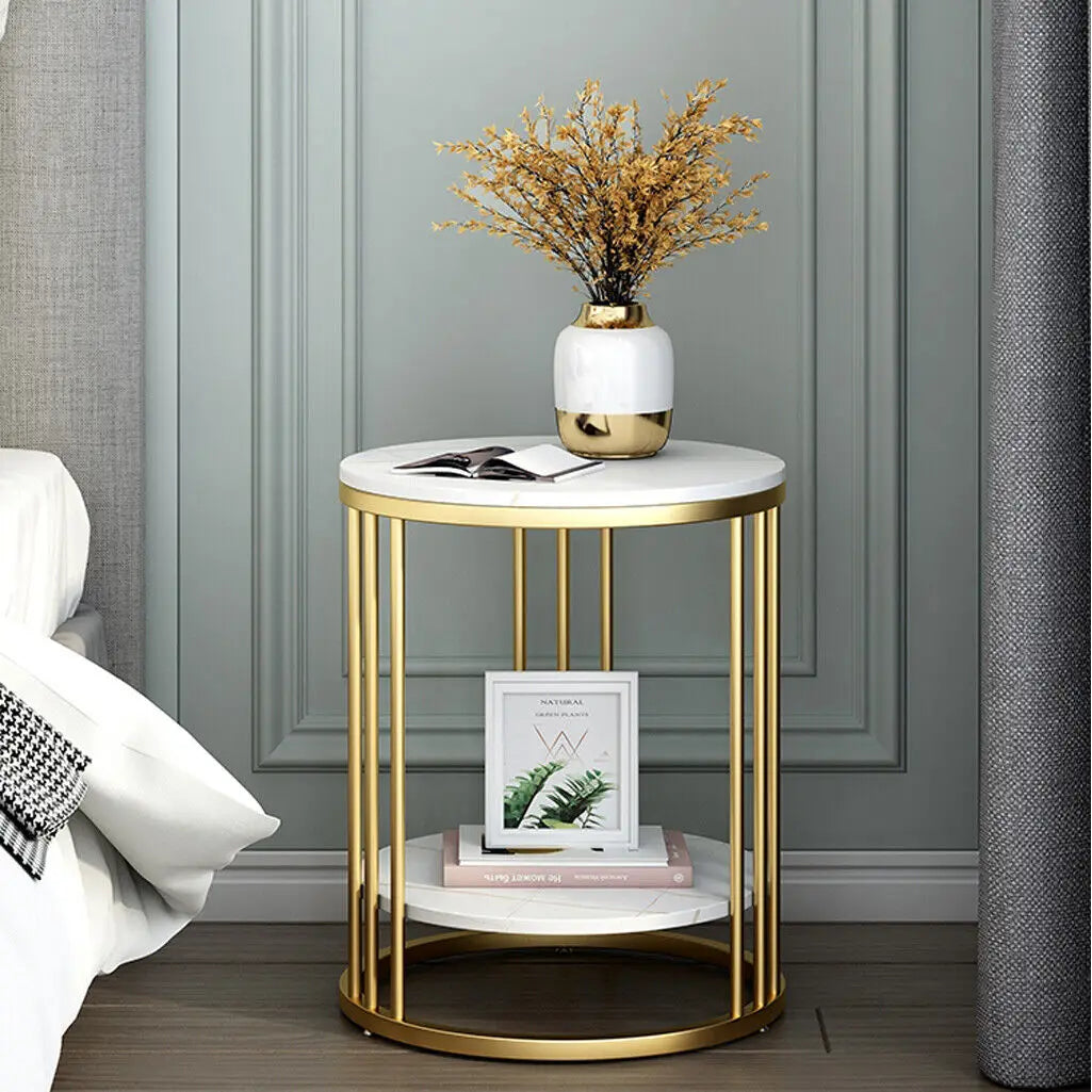 Wisfor 2-Tier Marble Side Table Round Coffee Table
