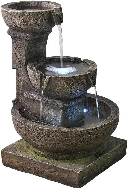 XMSJ Outdoor Waterfall Fountain With LED Lights For Garden Patio