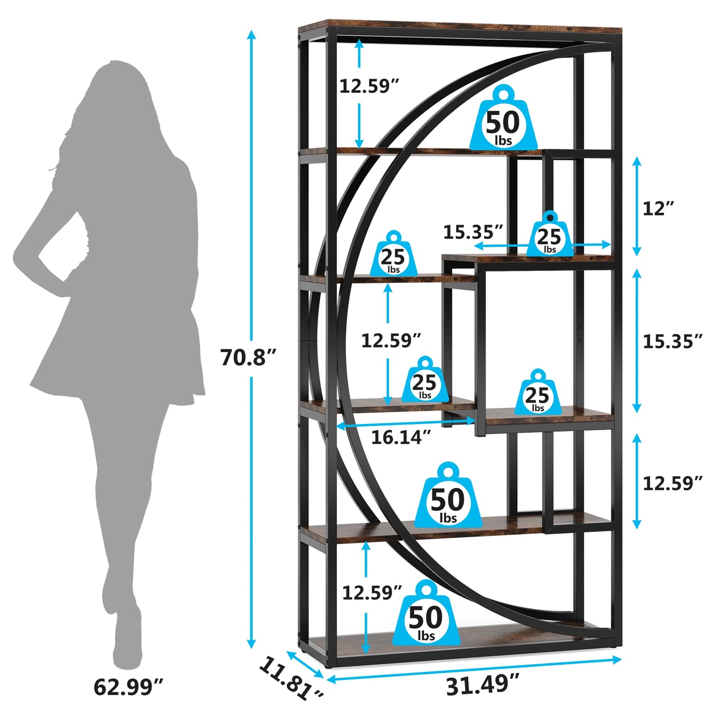 Tribesigns Industrial Etagere Bookshelf Freestanding Tall Display Shelf