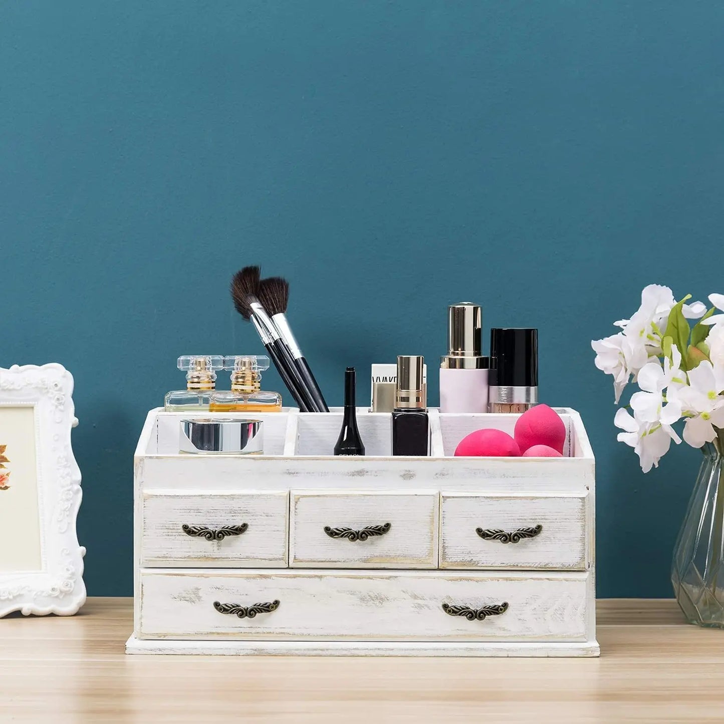 Makeup Organizer Rustic Wood With Drawers