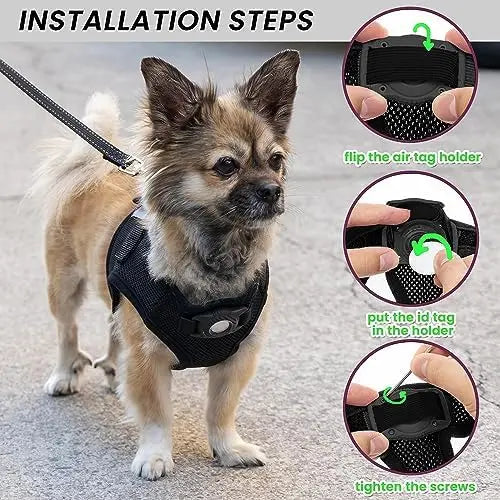 YTYIN Small Dog Harness AirTag Set With Reflective Leash