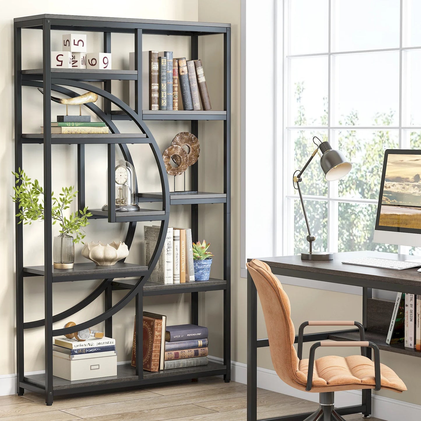 Tribesigns Industrial Etagere Bookshelf Freestanding Tall Display Shelf