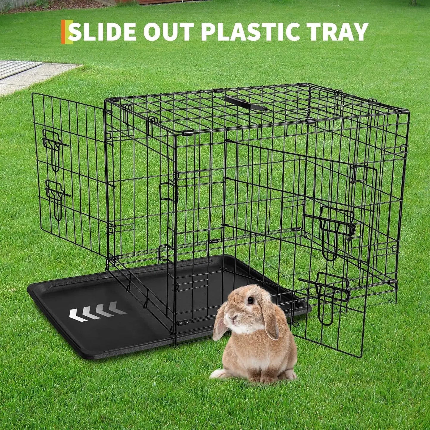 HiMISSCN Portable Folding Rabbit Cage With Slide Out Tray Doors