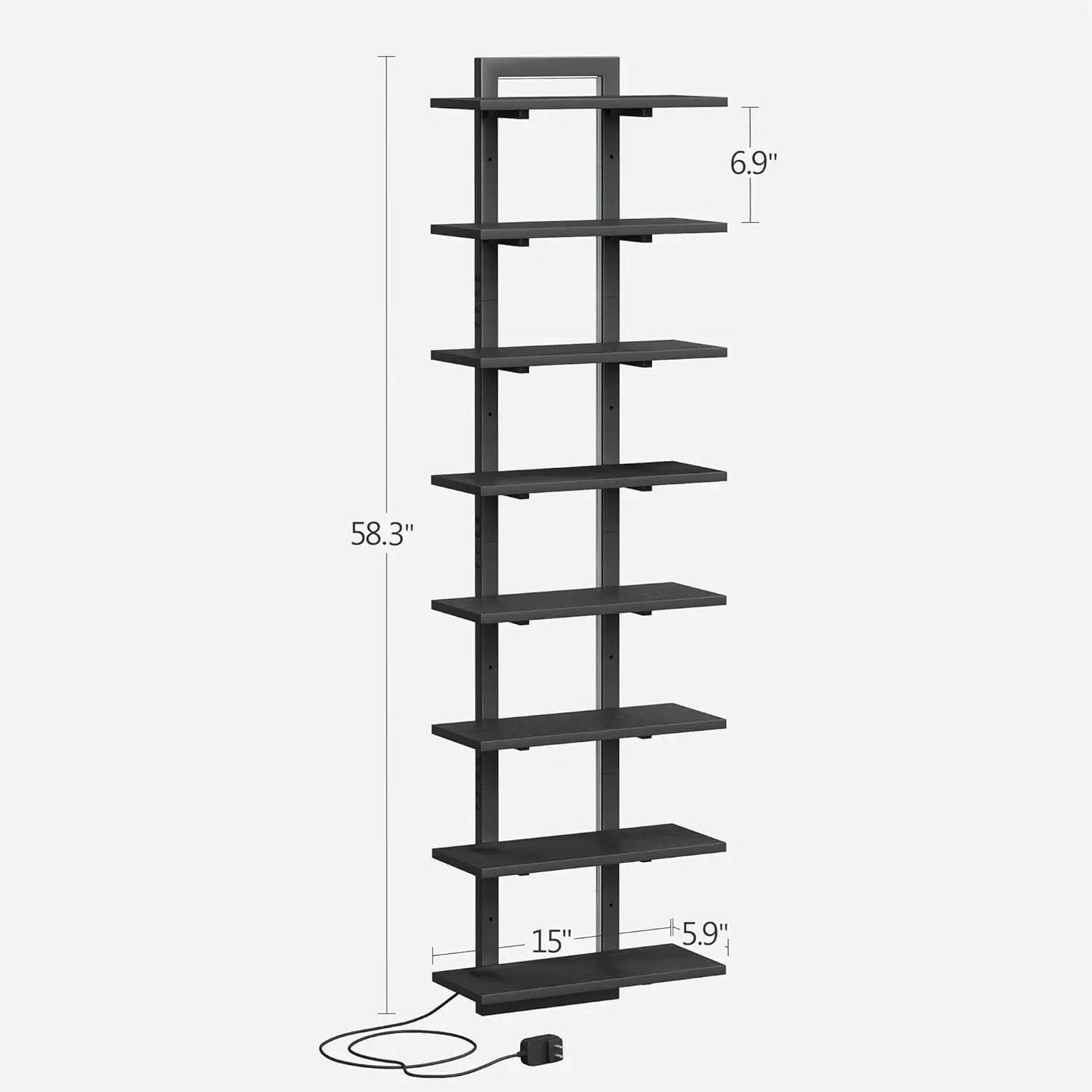 Floating 8-Tier Wall Shelf With LED Light Vertical Display
