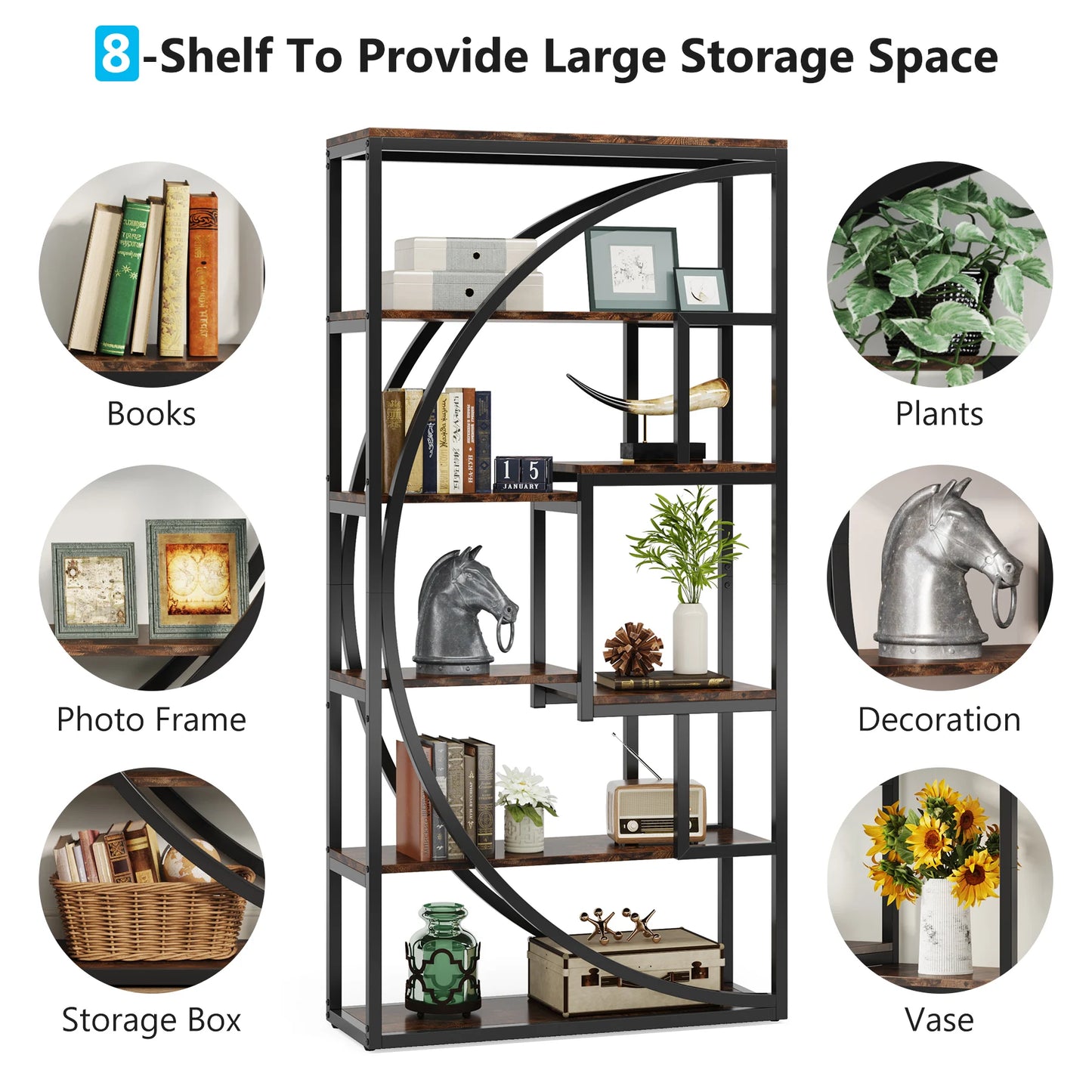 Tribesigns Industrial Etagere Bookshelf Freestanding Tall Display Shelf