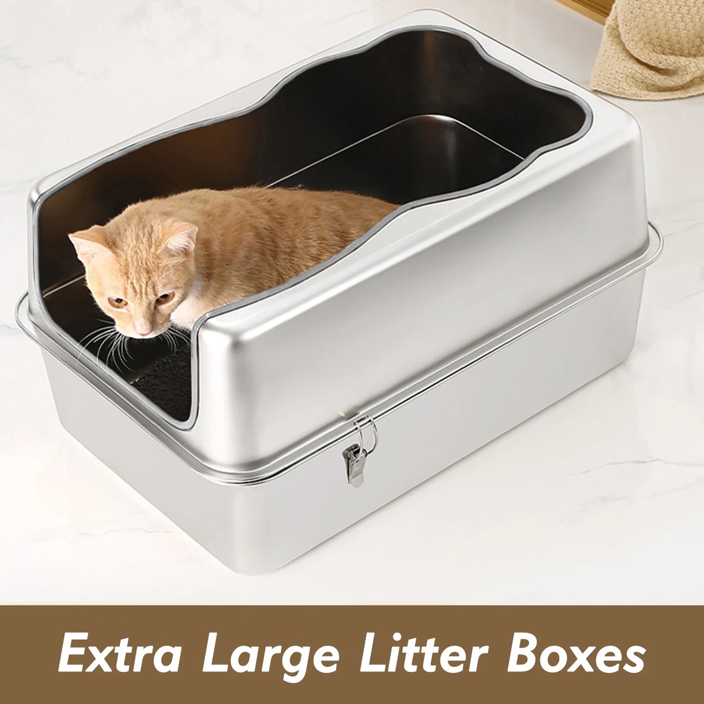 Stainless Steel Top Entry Sifting Litter Box With Lid