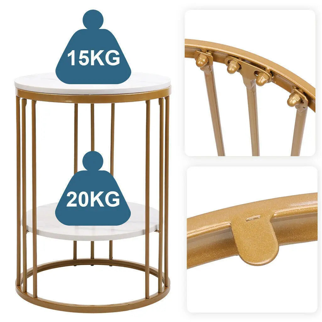 Wisfor 2-Tier Marble Side Table Round Coffee Table