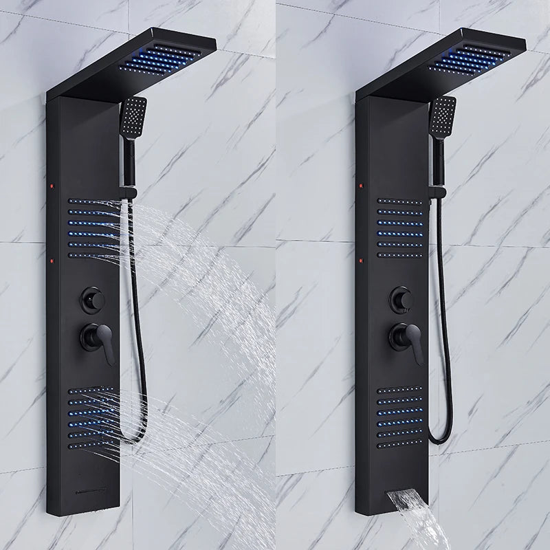 Quyanre LED Shower Panel Tower System With Rainfall Massage Jets